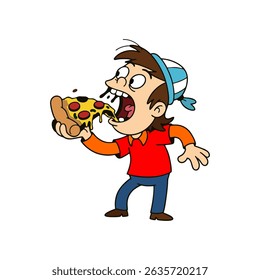 illustration of a boy eating a pizza