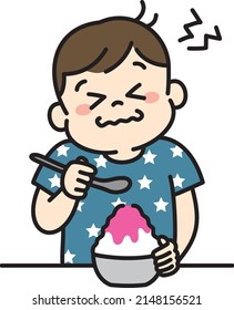 Illustration of boy eating shaved ice