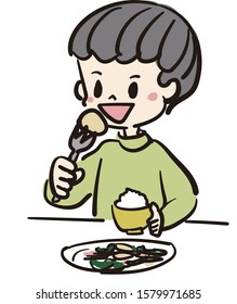 Illustration of a boy eating what he likes