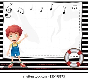 Illustration of a boy with an empty signage with musical notes