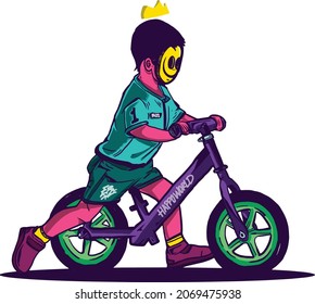 Illustration of a boy enjoying his childhood learning to balance bicycle, reminiscent of childhood fun.
Suitable for designing t-shirts, stickers, posters and more