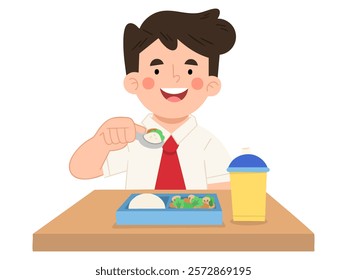 Illustration of a boy enjoying a packed lunch