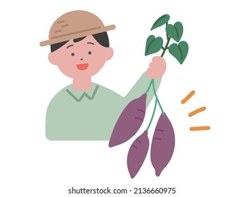 Illustration of a boy enjoying sweet potato digging