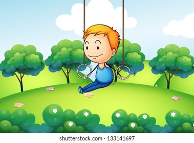 Illustration of a boy exercising at the hill