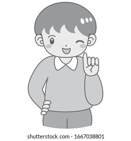 
Illustration of a boy explaining with a smile