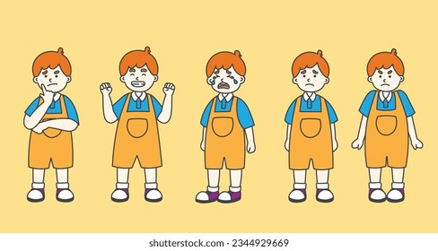 illustration of boy expression, sad , angry, happy, cry, confuse