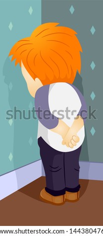 Illustration of a Boy Face the Wall Corner Punishment