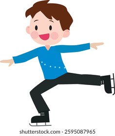 Illustration of a boy figure skating. Ice skating.  Cute, fun. Vector illustration.