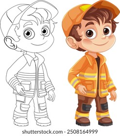 Illustration of a boy in firefighter gear