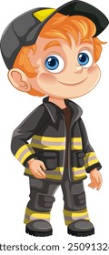 Illustration of a boy in firefighter gear