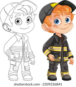 Illustration of a boy in firefighter gear