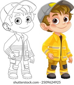 Illustration of a boy in firefighter gear