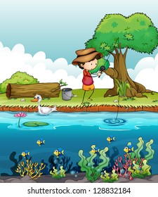 Illustration of a boy fishing