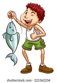 Illustration of a boy fishing