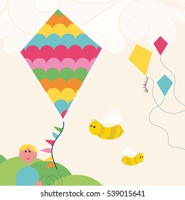 Illustration of a boy flying a kite