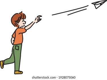 Illustration of a boy flying a paper plane