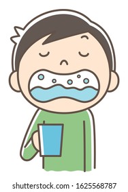 Illustration of a boy gargle.