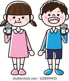 Illustration of a boy and a boy gargles