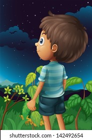Illustration of a boy gazing at the sky