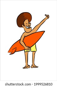 illustration of boy getting ready with surfboard