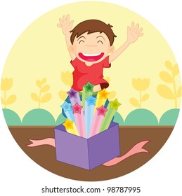 Ilustración de un niño sorprendiendo