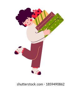 Illustration with boy gifts christmas for celebration design. Open happy birthday gift box