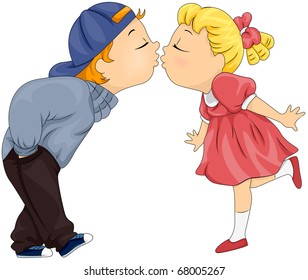 Illustration Of A Boy And Girl About To Share A Kiss