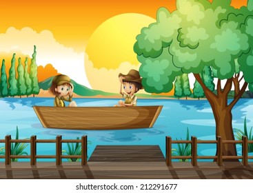 Illustration of a boy and a girl at the boat