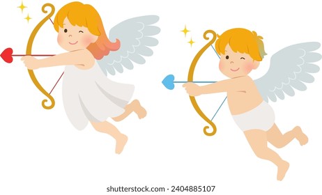 Illustration of boy and girl cupid