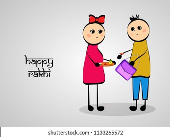 illustration of boy and girl with Happy Rakhi text on the occasion of hindu festival Raksha Bandhan 