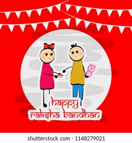 illustration of boy and girl with Happy Raksha bandhan text on the occasion of religious hindu festival Raksha Bandhan  celebrated in India