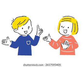 Illustration of a boy and girl having a friendly conversation (hand-drawn)