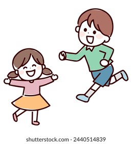 Illustration of a boy and girl having fun