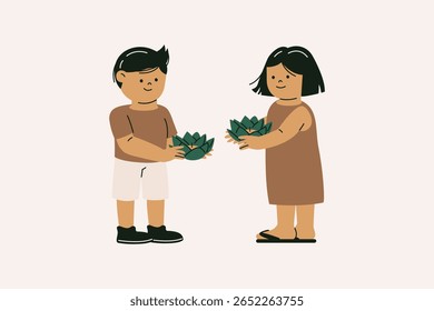 Illustration of Boy and Girl in Loy Krathong Festival