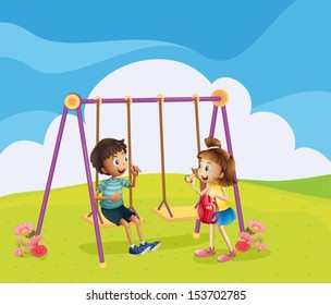 Illustration of a boy and a girl at the playground