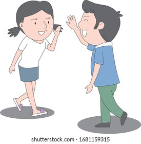 Illustration Boy Girl Raising Hands Greet Stock Vector (Royalty Free ...