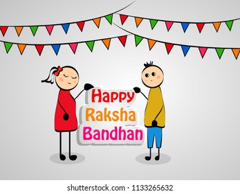 illustration of boy and girl with Raksha Bandhan text on the occasion of hindu festival Raksha Bandhan 