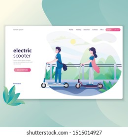 Illustration Boy And Girl Riding Electric Scooter Together