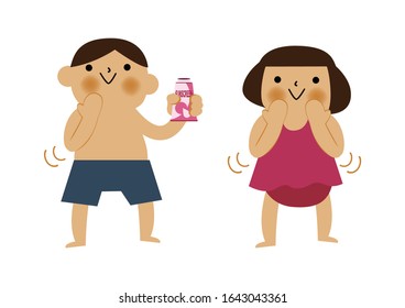 Illustration of boy and girl with sunscreen.
Character Design.Boy and girl in swimwear.
