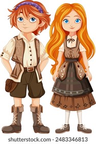 Illustration of a boy and girl in traditional attire