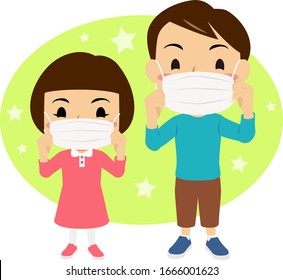 Illustration of boy and girl wearing 
facemasks