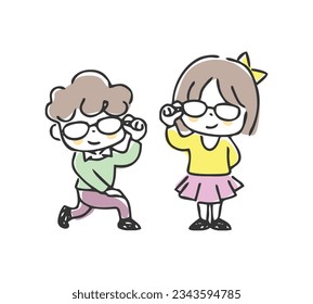 Illustration of a boy and a girl wearing glasses.