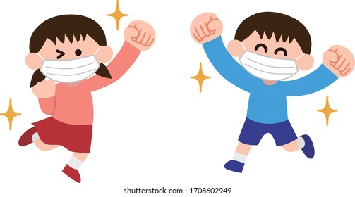 Illustration of a boy girl wearing a mask