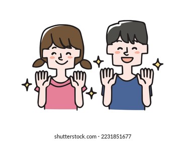 Illustration of a boy and a girl who were able to wash their hands cleanly
