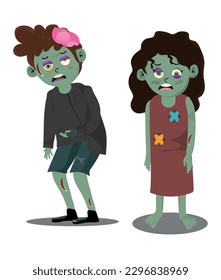 illustration of a boy and girl zombies, celebrate halloween wears zombie monster costume.