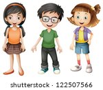 Illustration of a boy and girls on a white background