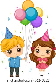 Illustration of a Boy Giving Balloons to a Girl