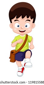 illustration of a boy go to school