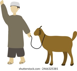 Illustration eines Jungen mit einer Ziege am Eid al-Adha Feiertag
