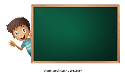 illustration of a boy and a green board on a white background